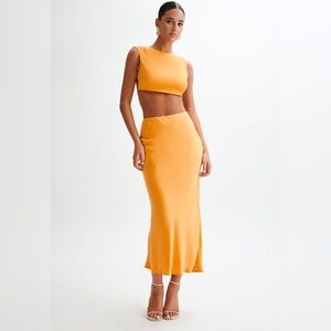 Meshki Tangerine Gold Satin Maxi Skirt